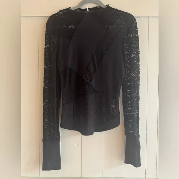 Free People Black Lace Long Sleeve Top - Picture 5 of 9